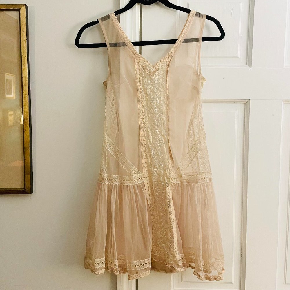 Vintage Mini Beige Sheer Lace Slip Millau